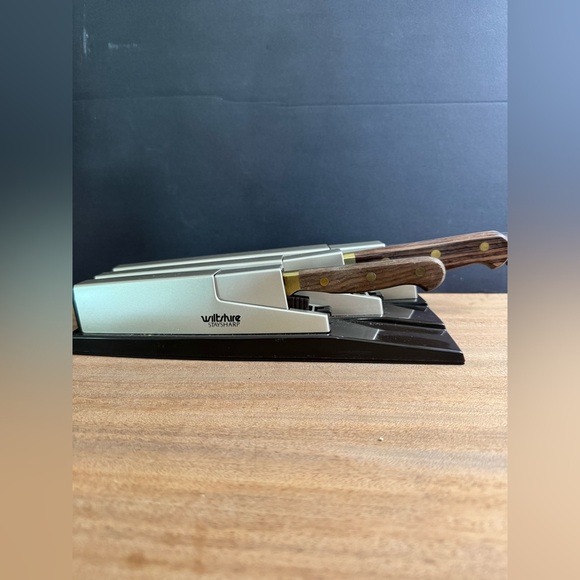 Vintage 1970’s Wiltshire Stay Sharp 3 Piece Knife Set Wood Brass Retro Kitchen - Picture 14 of 15